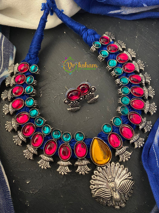 Blue Thread Kolhapuri Peacock Neckpiece -S0152