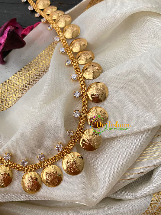 Traditional Kerala Coin Style Lakshmi Neckpiece-White-G4291