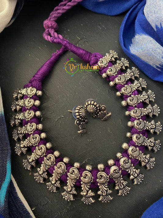 Kolhapuri Silver Thread Neckpiece-Violet –S0070