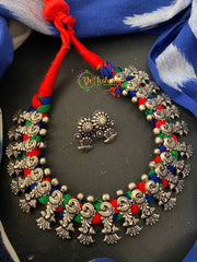 Kolhapuri Silver Thread Neckpiece-Red Green Blue –S0069