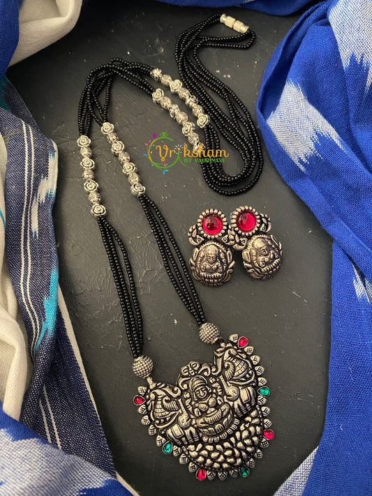 Red Green stone Lakshmi Pendant Black Bead Chain -S0060