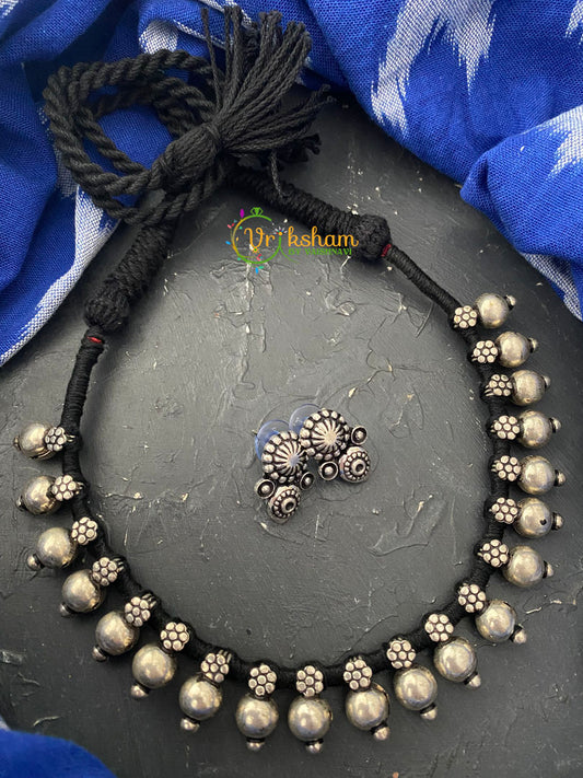 Black Kolhapuri Silver Neckpiece-Sphere -S0017