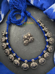 Blue Thread Kolhapuri Silver Neckpiece -S0015