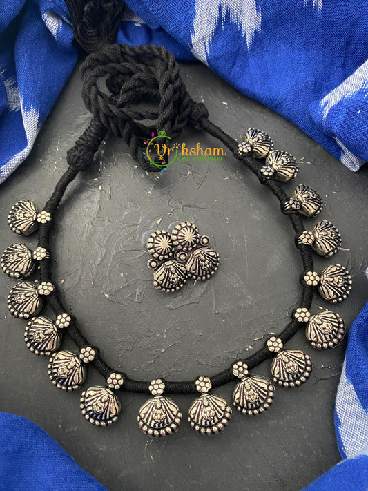 Kolhapuri Silver Neckpiece – Black Thread -S0013