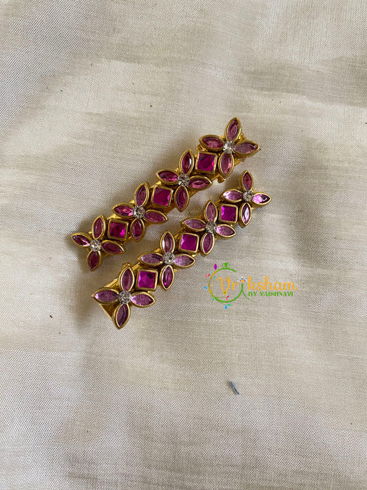 Kundan Hair Clip-gold Purple -Flower-H293