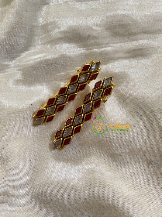 Kundan Hair Clip-gold-Maroon White-Dice-H288