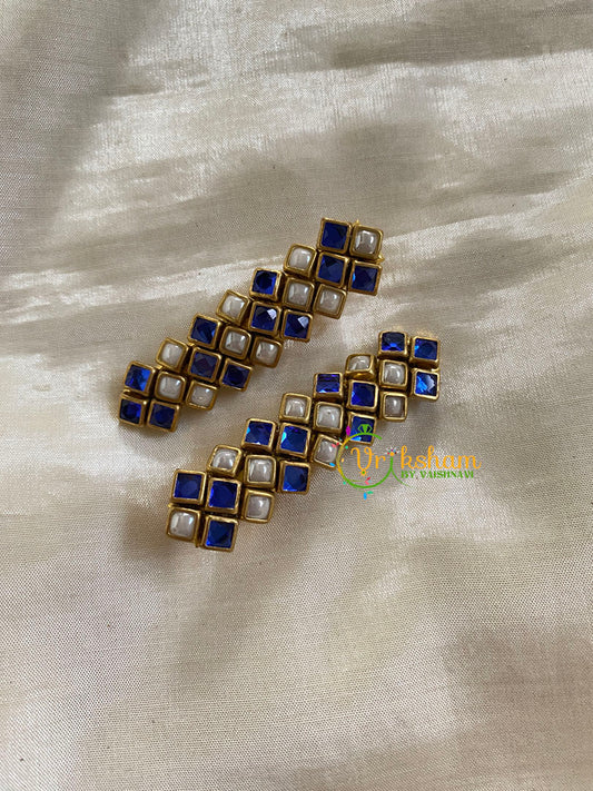 Kundan Hair Clip-gold-Blue white- V-H284