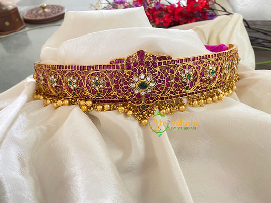 Exquisite Kundan and Kemp Hip Belt -Golden Ghungroo Finish-G3315