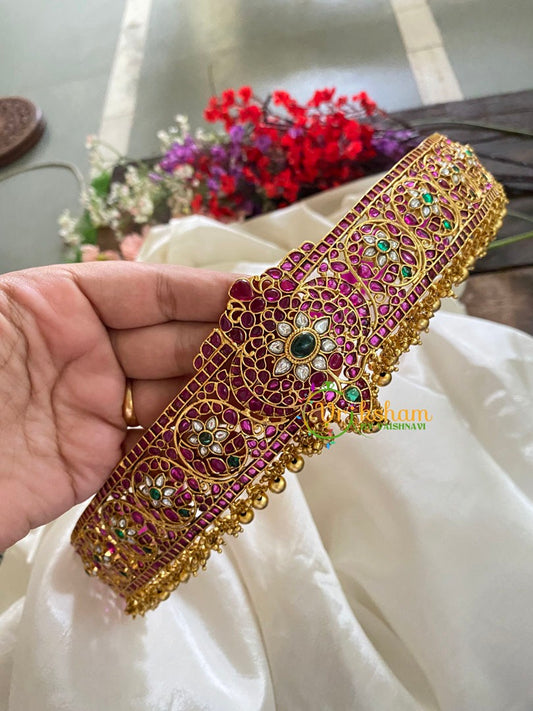 Exquisite Kundan and Kemp Hip Belt -Golden Ghungroo Finish-G3315