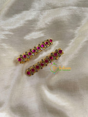 Kundan Hair Clip -gold-Hot Pink- Dice Dots-H263