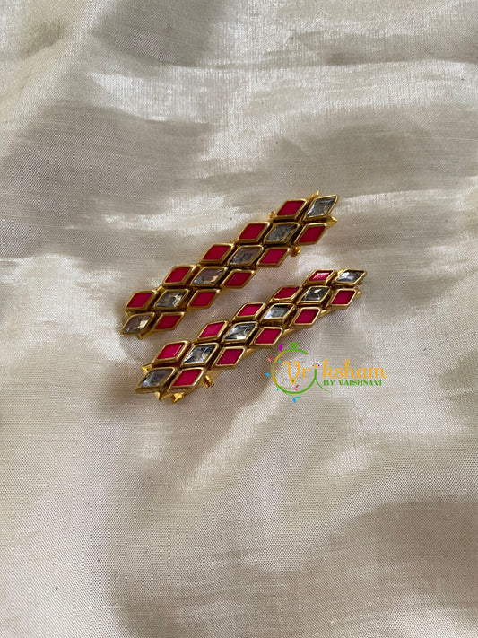 Kundan Hair Clip-gold-White Red Dice-H262