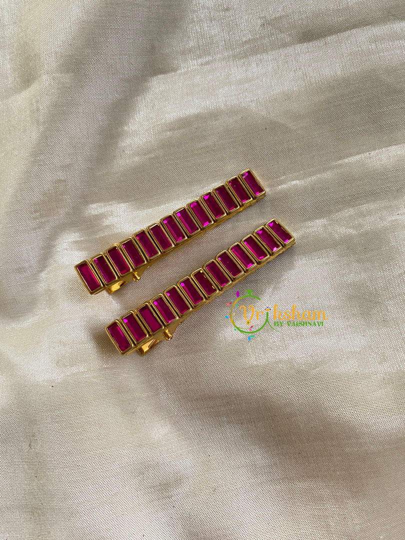 Kundan Hair Clip-gold-Pink-Bars-H261