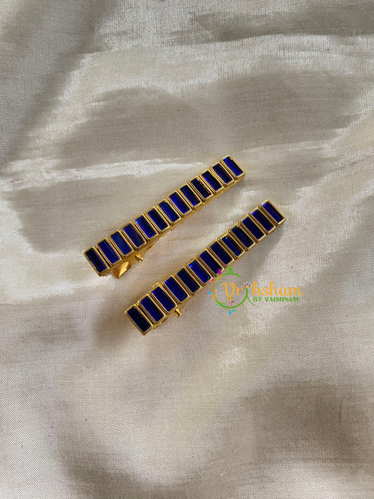 Kundan Hair Clip-gold-Blue Bars-H280