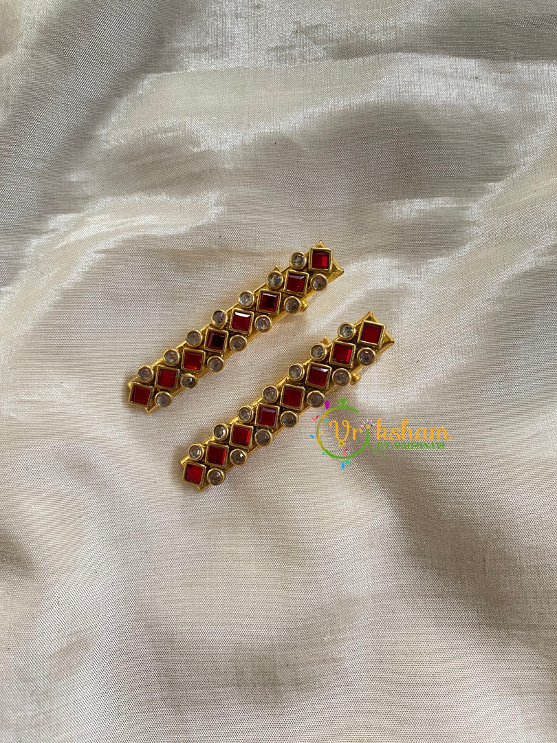 Kundan Hair Clip-gold-Red-Dice Dots-H279