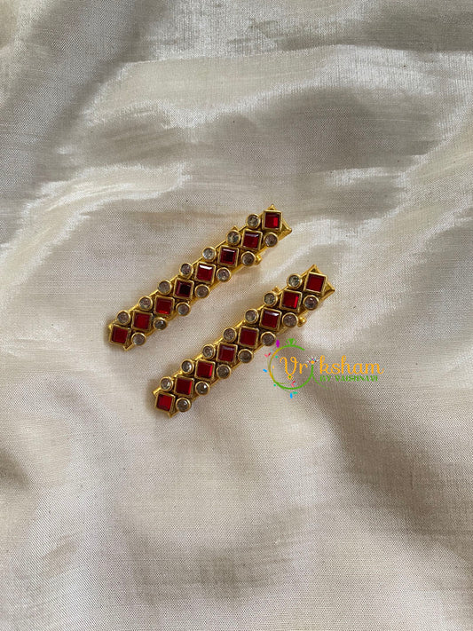 Kundan Hair Clip-gold-Red-Dice Dots-H279