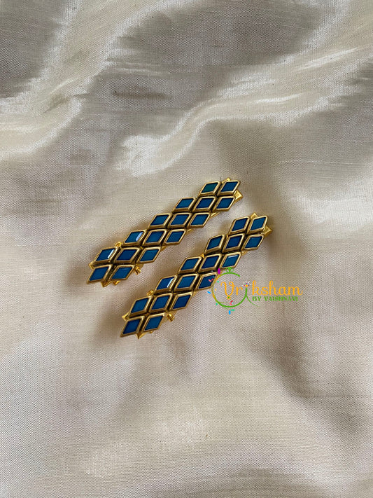 Kundan Hair Clip-gold-Blue Matt Dice -H276