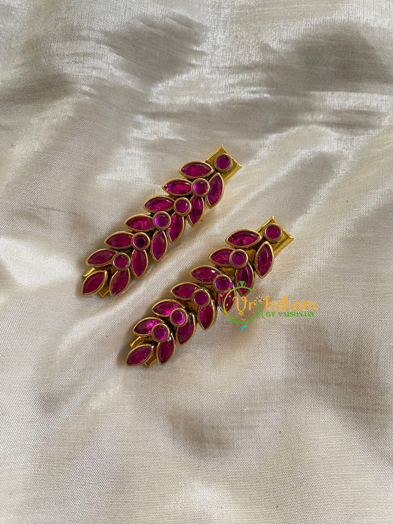 Kundan Hair Clip-gold-Pink-Leaf-H272