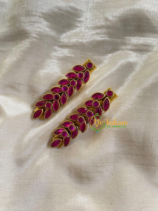 Kundan Hair Clip-gold-Pink-Leaf-H272