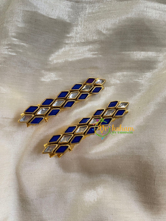 Kundan Hair Clip-gold-Blue White-Dice-H271