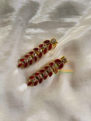 Kundan Hair Clip-gold-Red White Leaf-H268