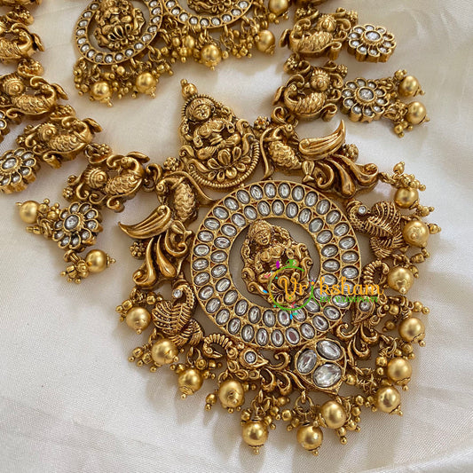 White AD Stone Lakshmi Haram-Gold -G5505