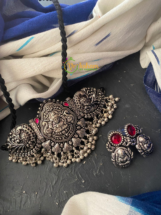 Red Stone Silver High Neck Choker -Lakshmi-S0222