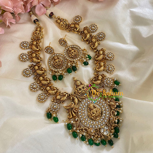 White AD Stone Lakshmi Short Neckpiece-Green-G5504