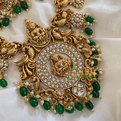 White AD Stone Lakshmi Short Neckpiece-Green-G5504
