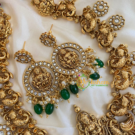 White AD Stone Lakshmi Short Neckpiece-Green-G5504