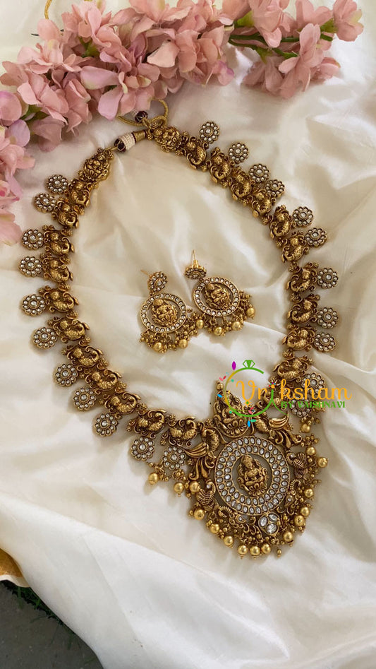 White AD Stone Lakshmi Haram-Gold -G5505