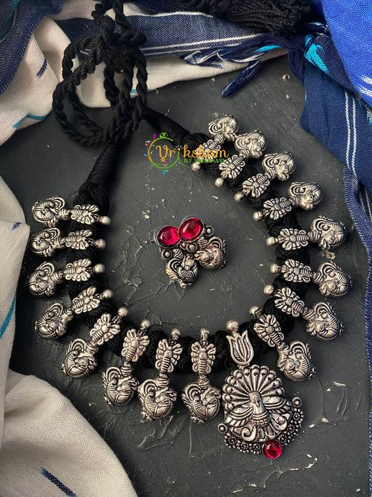 Black Thread Kolhapuri Silver Neckpiece -S0206