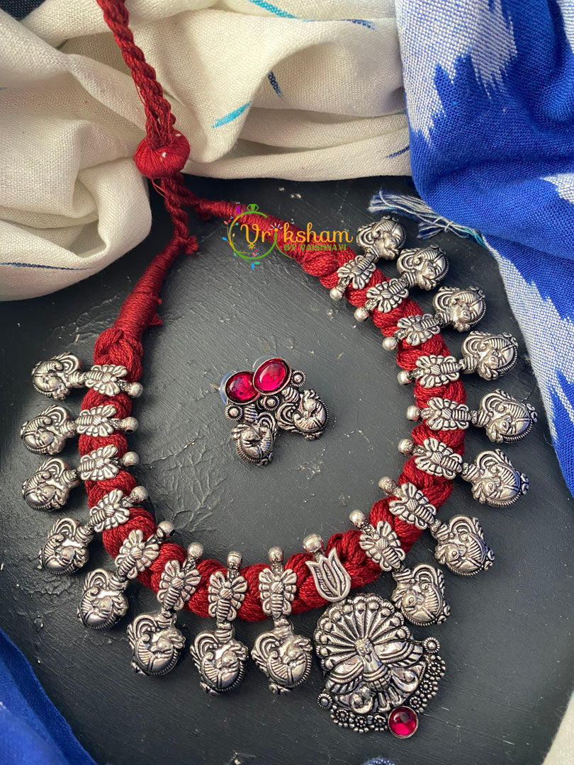 Red Thread Kolhapuri Silver Neckpiece -S0206