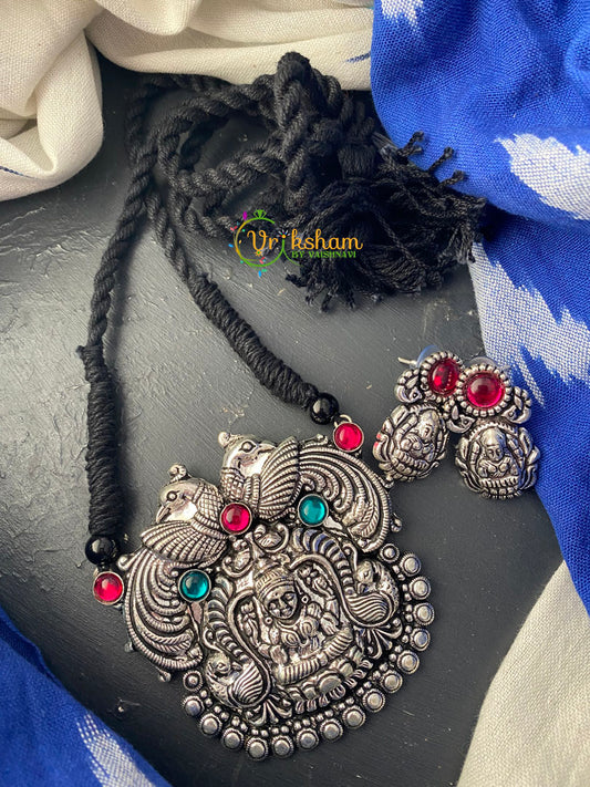 Temple Lakshmi Pendant Rope Neckpiece-Black-S0135