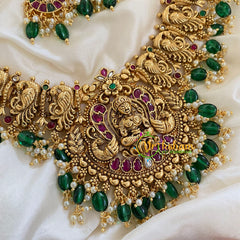 Traditional Lakshmi Pendant peacock Neckpiece-Green-G5615