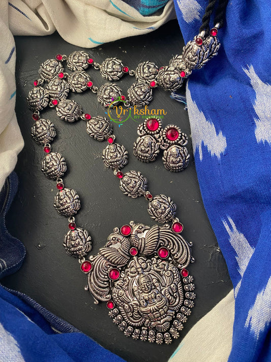 Oxidized German Silver Lakshmi Temple Haram-Red-S0124