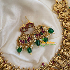 Traditional Lakshmi Pendant peacock Neckpiece-Green-G5615