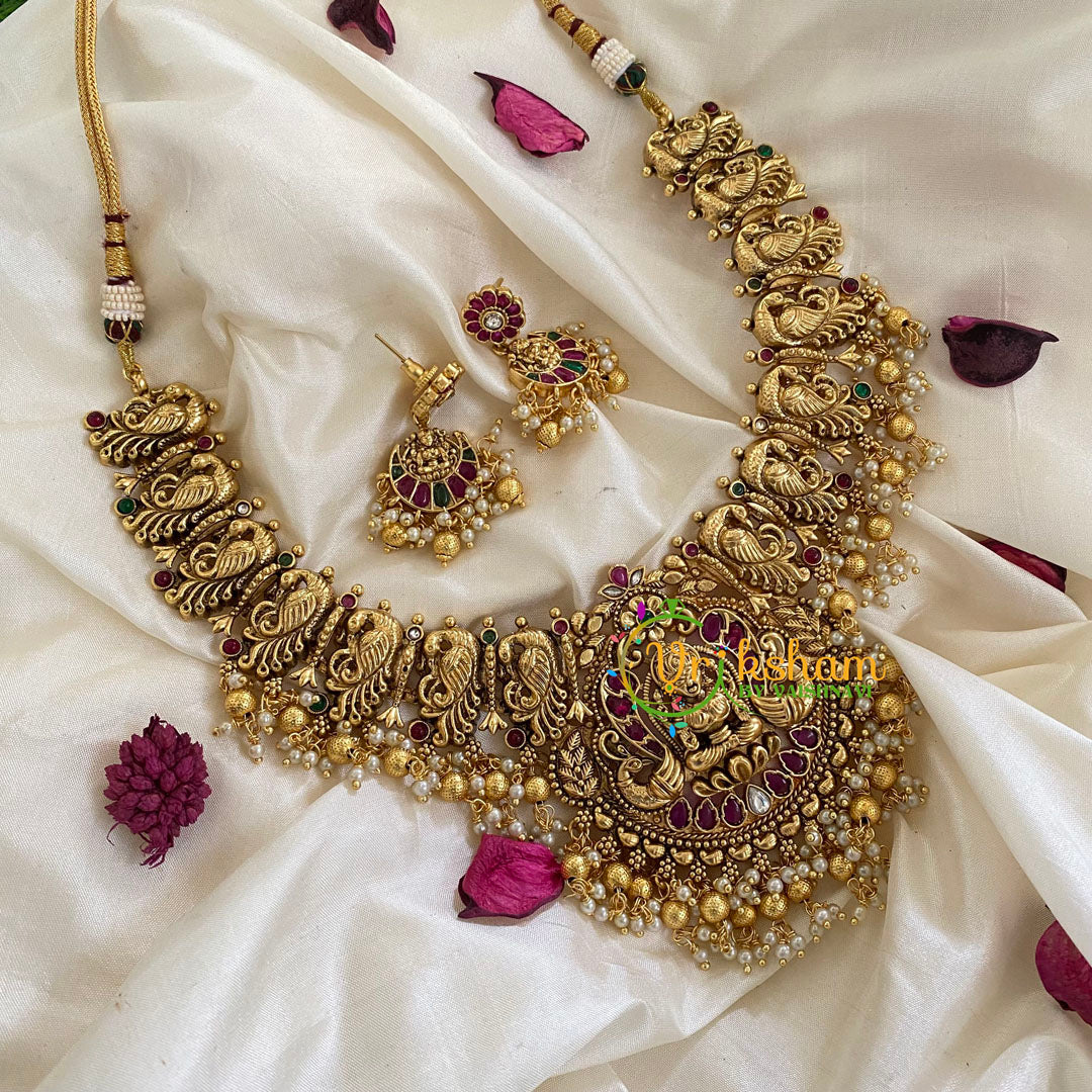 Traditional Lakshmi Pendant peacock Neckpiece-Gold-G5614