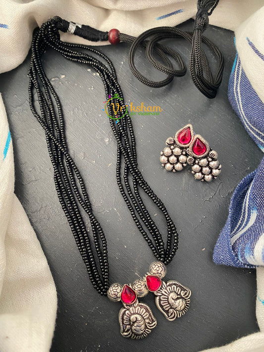 Peacock Pendants Black Bead Short Chain -S0103