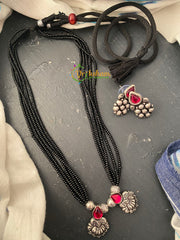 Floral Pendants Black Bead Short Chain -S0094