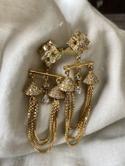 Gold Look Alike Jhumkas with Layer Chains -White -G1862
