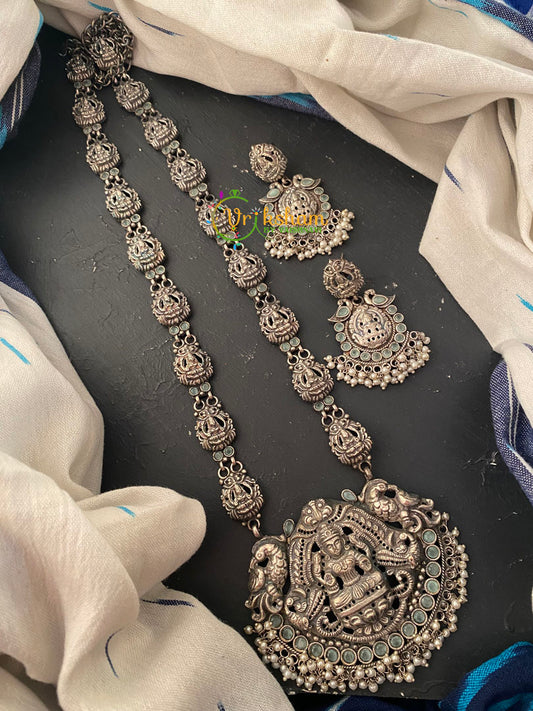 Oxidized German Silver Lakshmi Haram -Temple Haram-Green-S0078