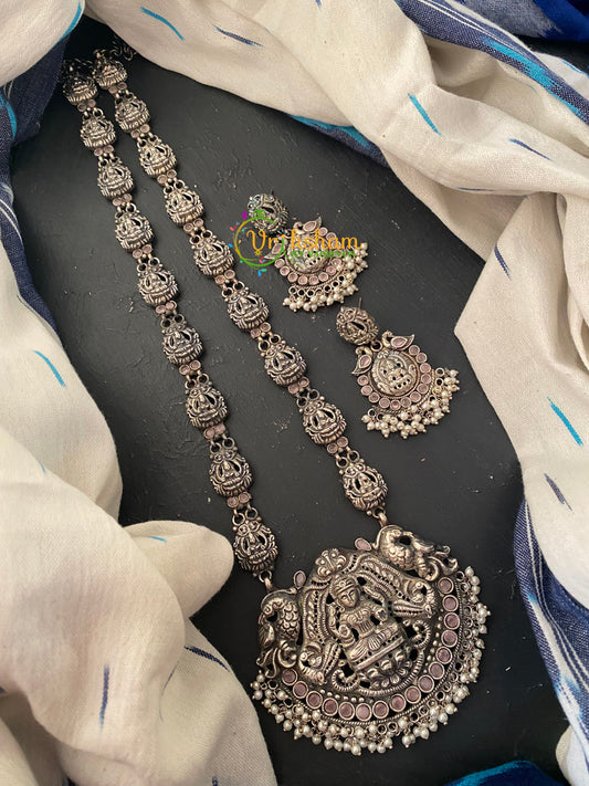 Oxidized German Silver Lakshmi Haram -Temple Haram-Pastel-S0076