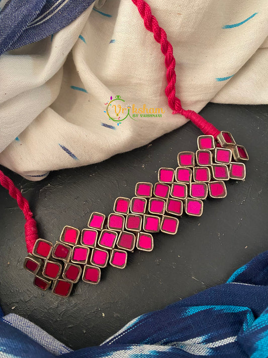 Premium Afghani Glass Mirror Choker -Pink-S0088