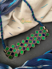 Premium Afghani Glass Mirror Choker -Green Blue-S0084