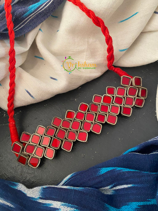 Premium Afghani Glass Mirror Choker -Red-S0086