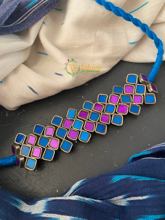 Premium Afghani Glass Mirror Choker -Purple Blue-S0089