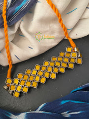 Premium Afghani Glass Mirror Choker -Yellow-S0085