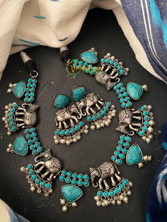 German Silver Turquoise Choker-S0093