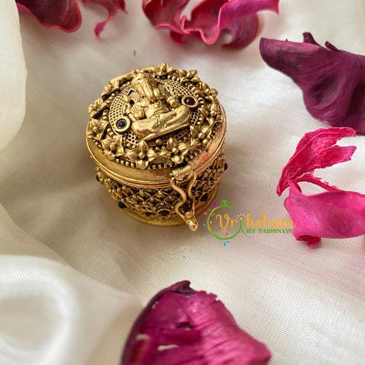 Gold Look Alike Ganesh Kumkum Box-Round Red-G4234