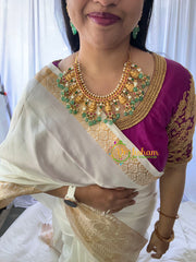 Pastel Green Bead Jadau Kundan Short Neckpiece-J725